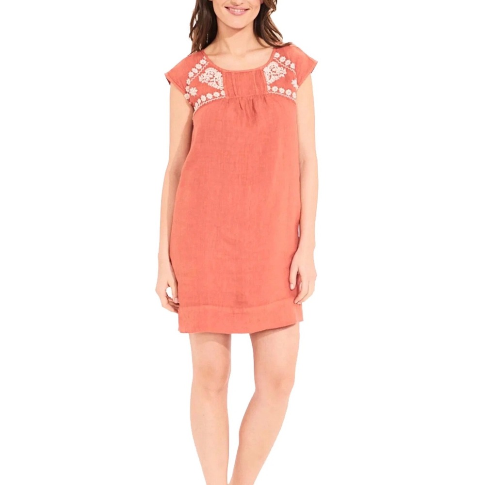 Roberta Roller Rabbit Dimanche Dress XS Coral Linen Embroidered Beach Cover Up